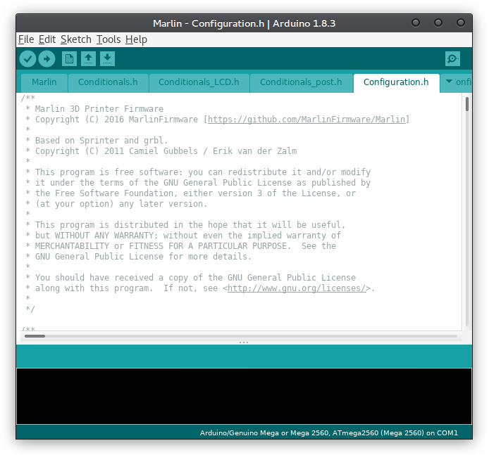 Arduino IDE editing Marlin 3D printer firmware Configuration.h